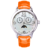 PAGOL時尚優雅母貝手表PA7001銀色殼橙色皮帶款