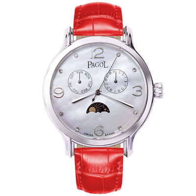 PAGOL优雅母贝手表银色皮带款PA7001