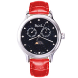 PAGOL時尚精美星空手表PA7002銀色殼紅色皮帶款