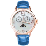 PAGOL時尚優雅母貝手表PA7001玫瑰金殼藍色皮帶款