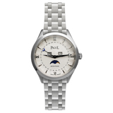 PAGOL Men's PG7001 Quartz Moon Phase Stainless Steel Watch White Dial